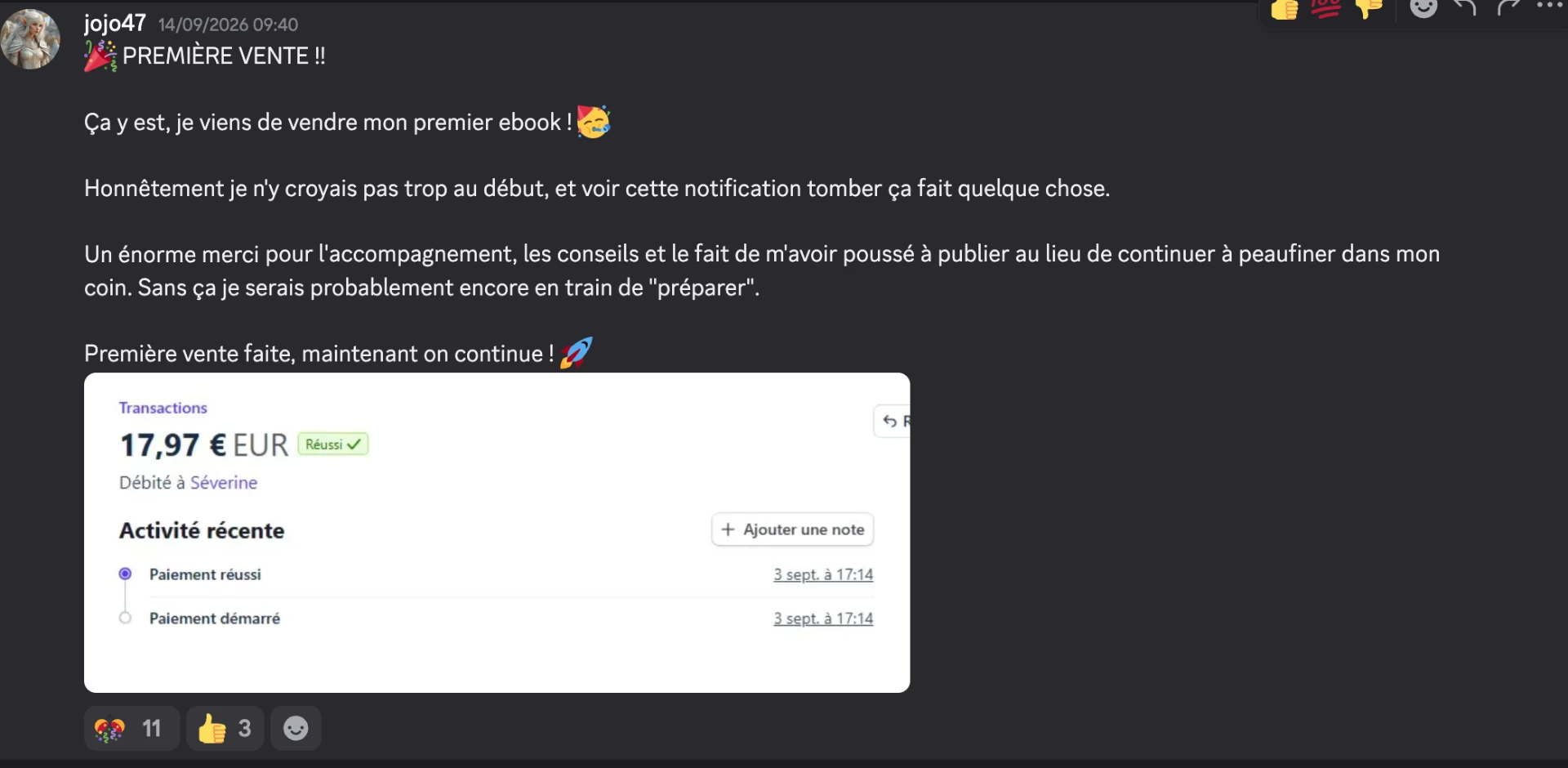Avis d’un élève : première vente d’ebook réalisée