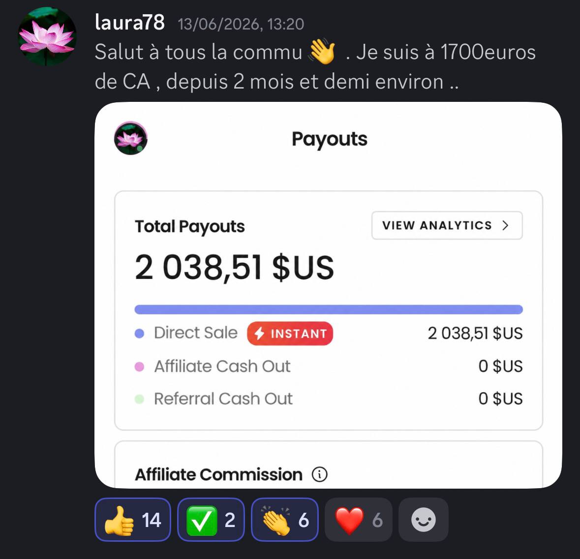 Avis d’une élève : 1700€ de chiffre d’affaires en 2 mois et demi