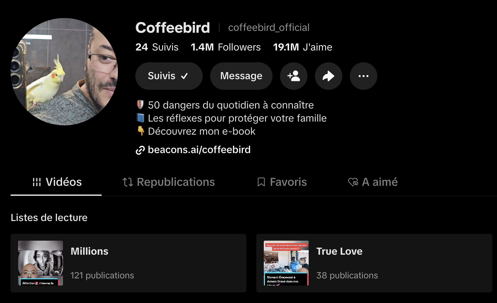Compte TikTok Coffeebird avec 1,4 million d’abonnés
